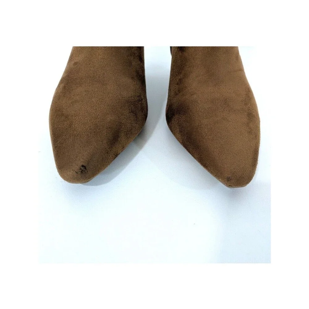 Brown Kitten Heel Microfiber Ankle Boots - Size 7.5 Womens - Faux Suede Booties